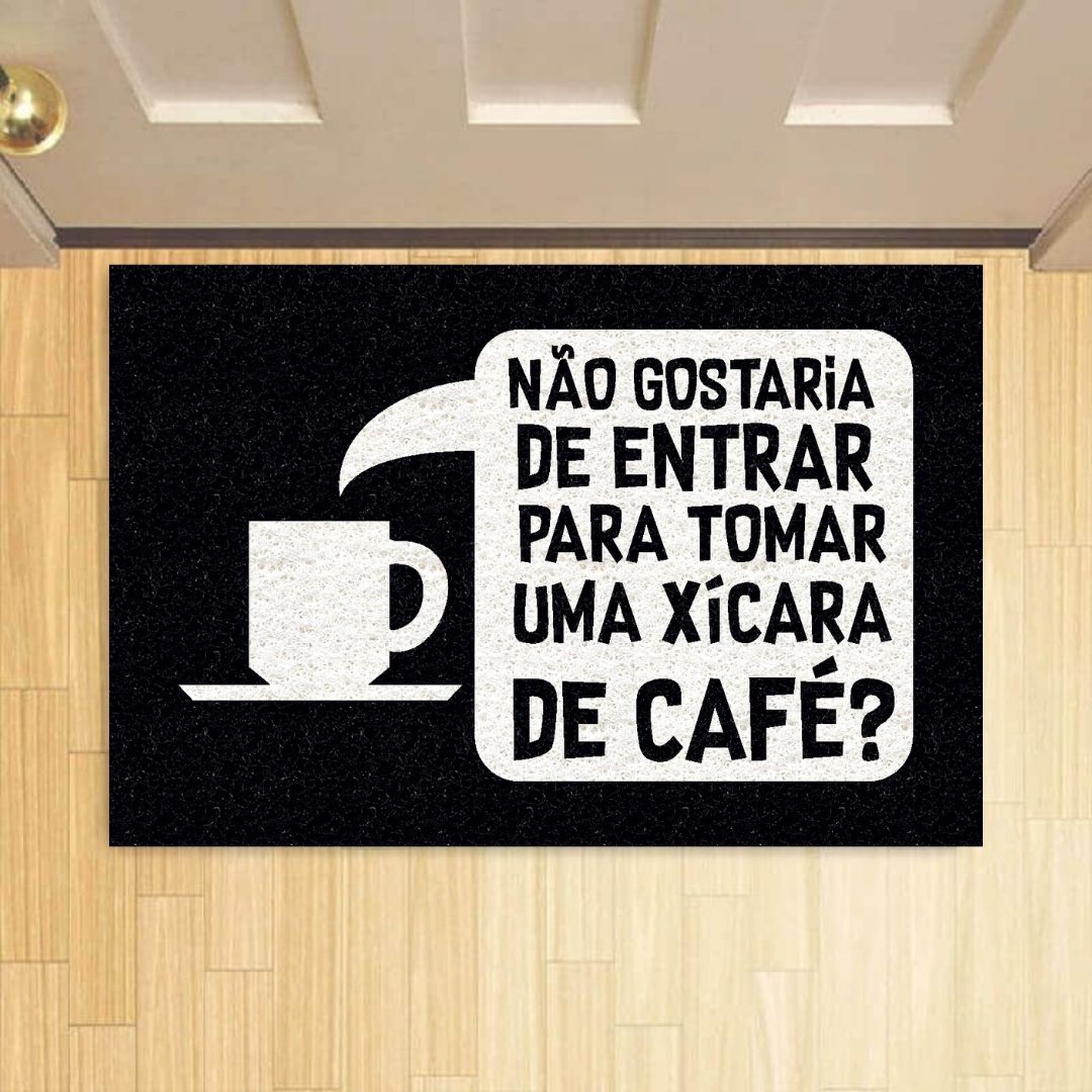 Capacho Divertido Xícara de Café 60x40cm - Preto