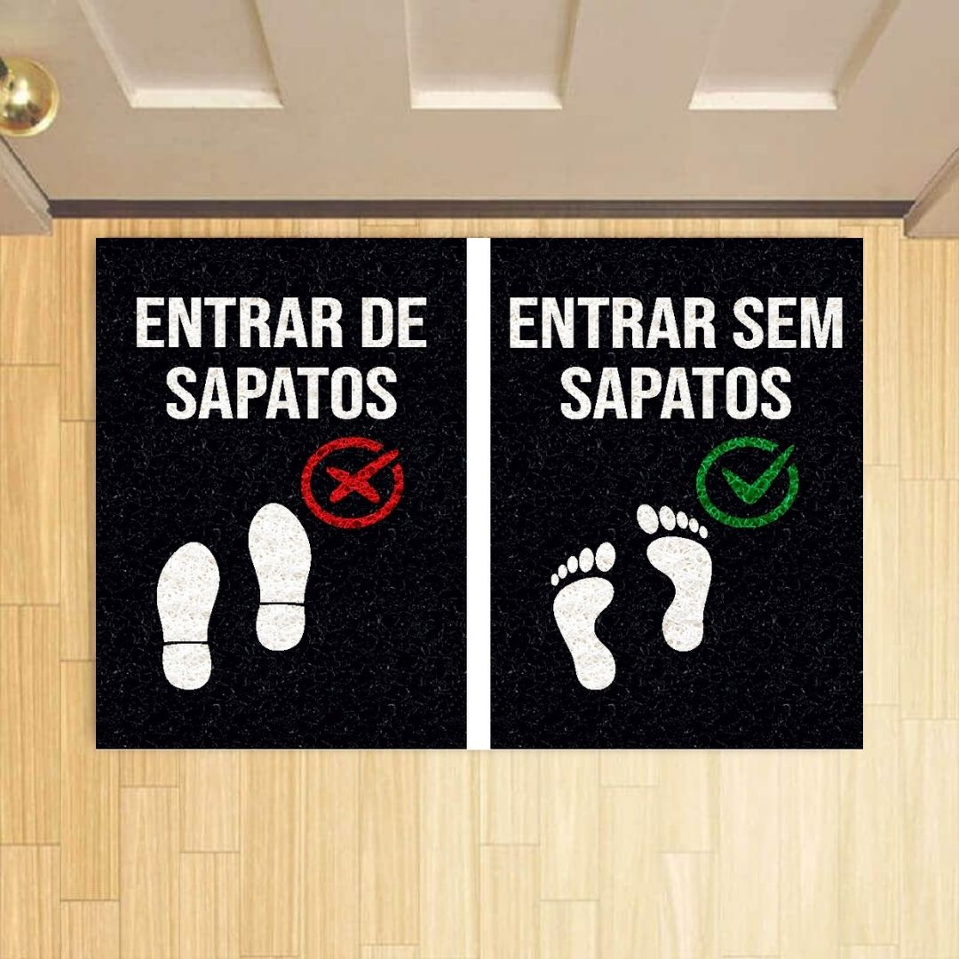 Capacho Divertido Entrar sem Sapatos 60x40cm - Preto