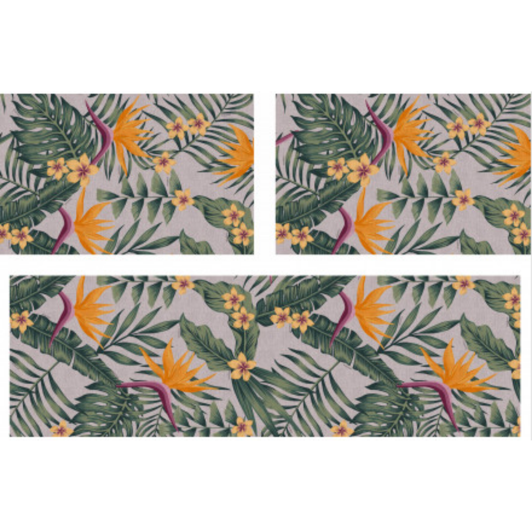 KIT DE TAPETES PARA COZINHA SLIM KASA FLORAL MOSTARDA