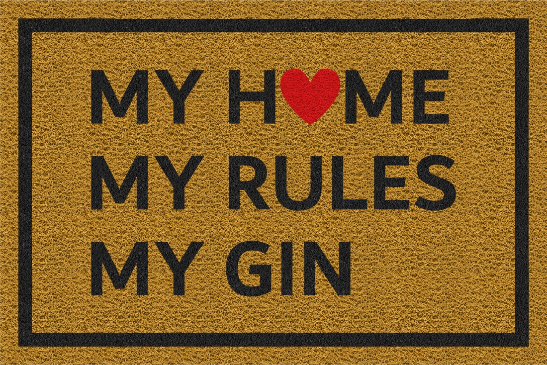Capacho Divertido My home, my rules, my gin  60x40cm - Ouro 